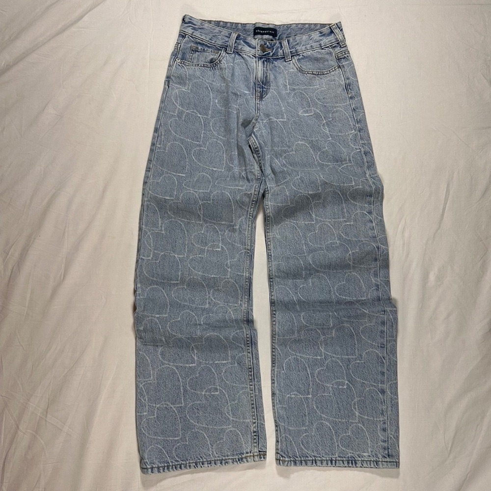 Aeropostale Blue Baggy Wide Leg Jeans Womens‎ 2 Regular All Over Hearts 30x32